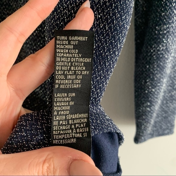 DIANE GILMAN Angled Hem Bateau Neck Top Eggplant Long Sleeve Blue Glitter - Picture 7 of 11